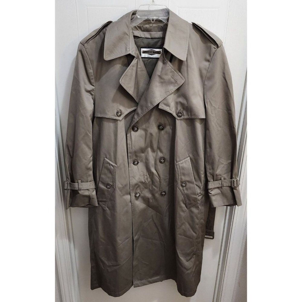 VTG London Fog Windsor Club Beige Double Breasted Belted Trench Coat Size 42 REG